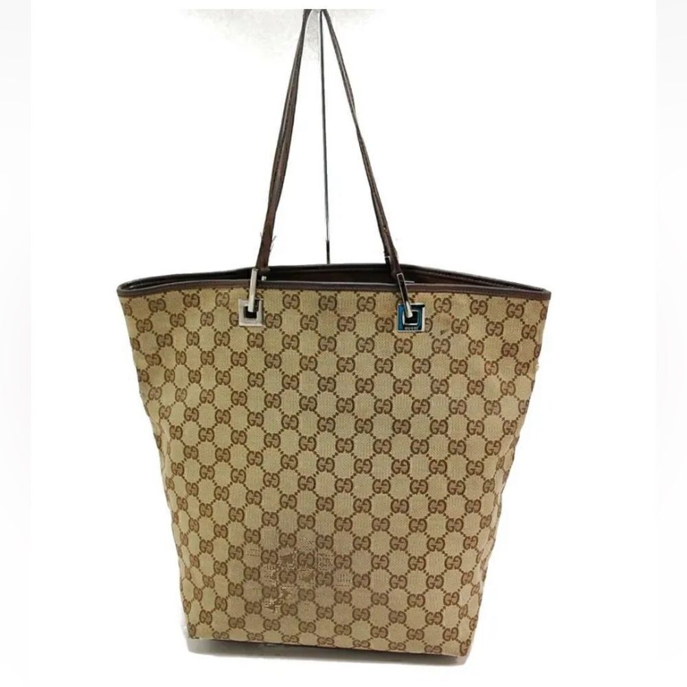Auth GUCCI GG PVC Canvas Leather Tote Hand Bag Purse